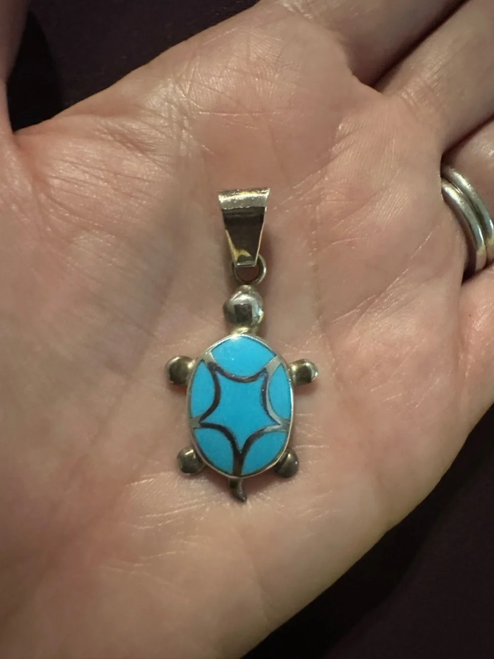Sterling Silver Turtle Pendant with Turquoise Inlay - Picture 1 of 5